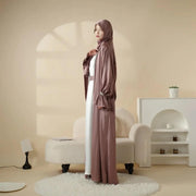Poet Sleeve Satin Open Abaya With Matching Belt and Hijab (ABA009)